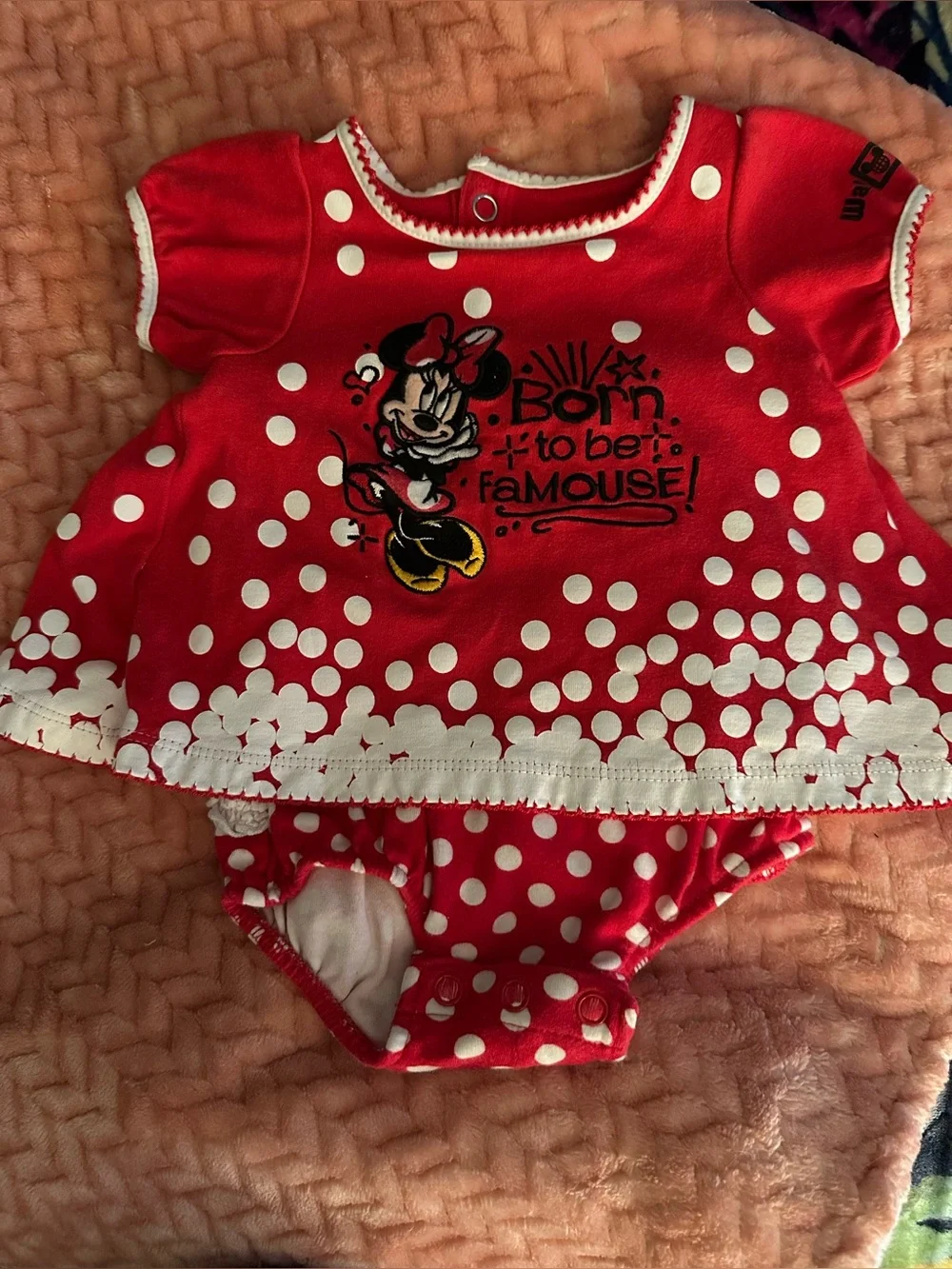 Disney Red & White Minnie Mouse Polka Dot Ruffle bottom dress, 3 mos